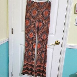Blu Pepper Blues Travel Ketchup Bohemian Hippie Pattern Pull On Flare Pants M